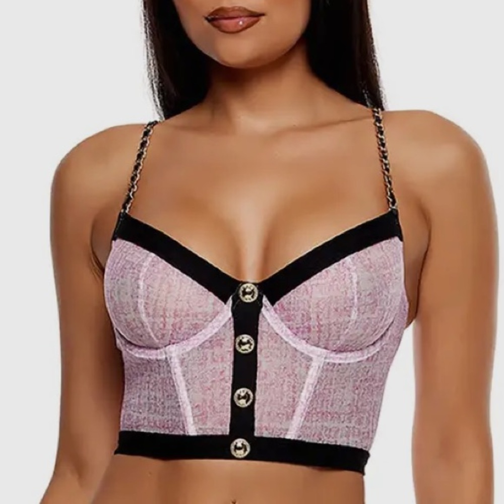 Classy Pink and Black Chain Lingerie 3pc Set - Picture 7 of 9